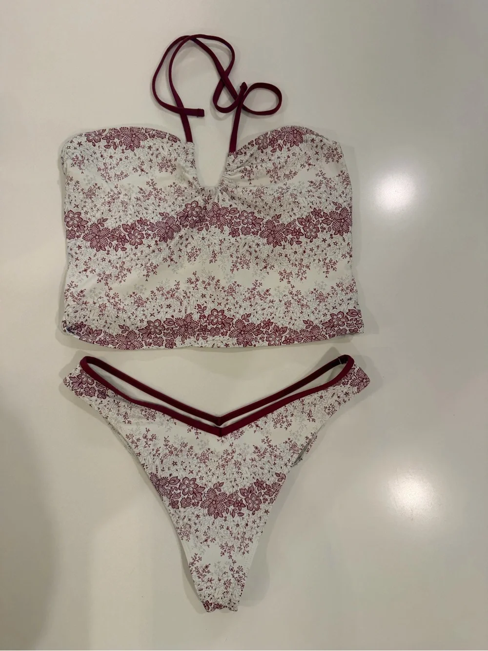 Frankies Bikinis Floral Halter Bikini Set L NWOT